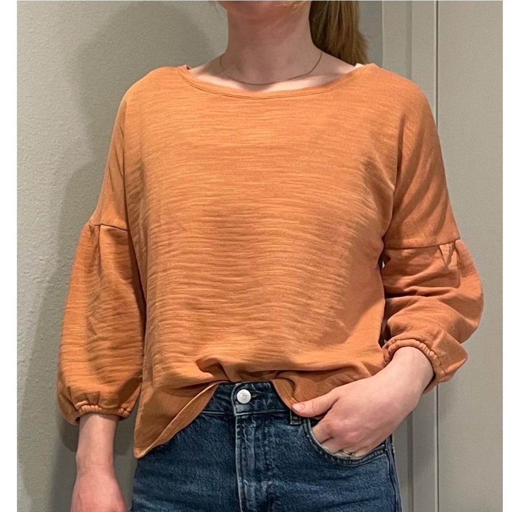 Pure Jill J. Jill Terracotta Orange Cotton Slub Balloon Sleeve Top Medium Petite